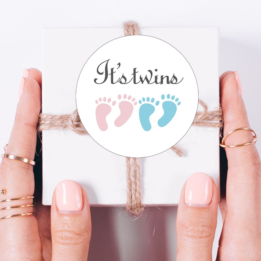 MAGJUCHE Pink and Blue It's Twins Baby Shower Stickers, Girl and Boy Little Feet Baby Shower Favor Stickers, 2 Inch, 40-Pack
