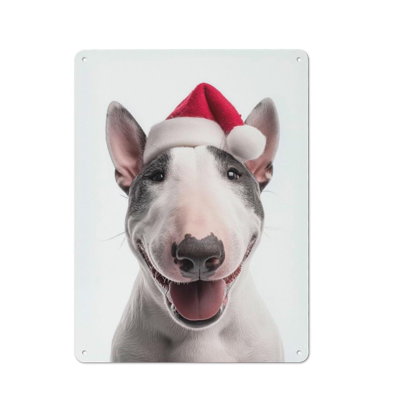 Junmoney Bull Terrier Dog With Santa Hat Tin Wall Plaque 40X30cm With For Hobby Room Or Studio, For Metal Sign Collectors, For Kitchen And Home Bar Decor