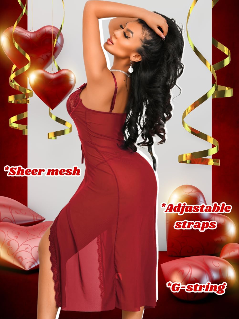 ShawGobow Long Nightgowns For Women,High Slit Sheer Mesh Sexy Night Gowns,Boudoir Lingerie Dress Valentines Honeymoon