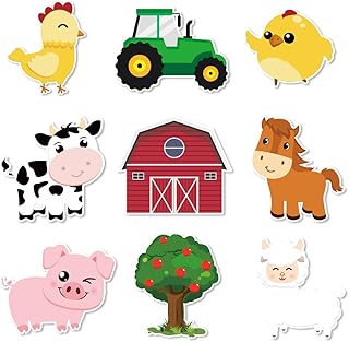 WERNNSAI Farm Party Centerpieces Sticks - Pack of 27PCS DIY Farm Animals Party Supplies Table Toppers Barnyard Cutouts Par...