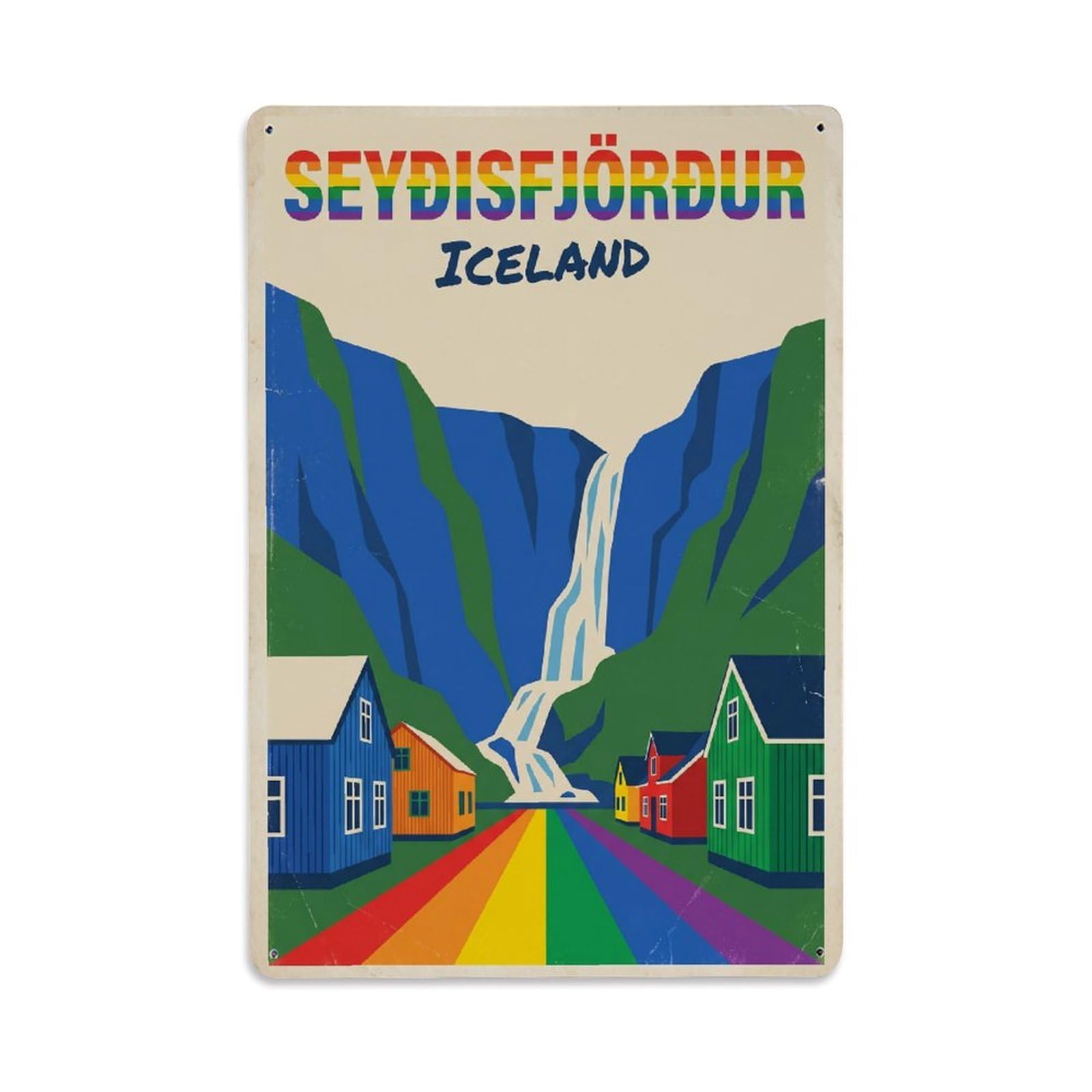 Gead 8X12inch Style Vintage Travel Seydisfjordur Iceland Fjord Metal Tin Sign