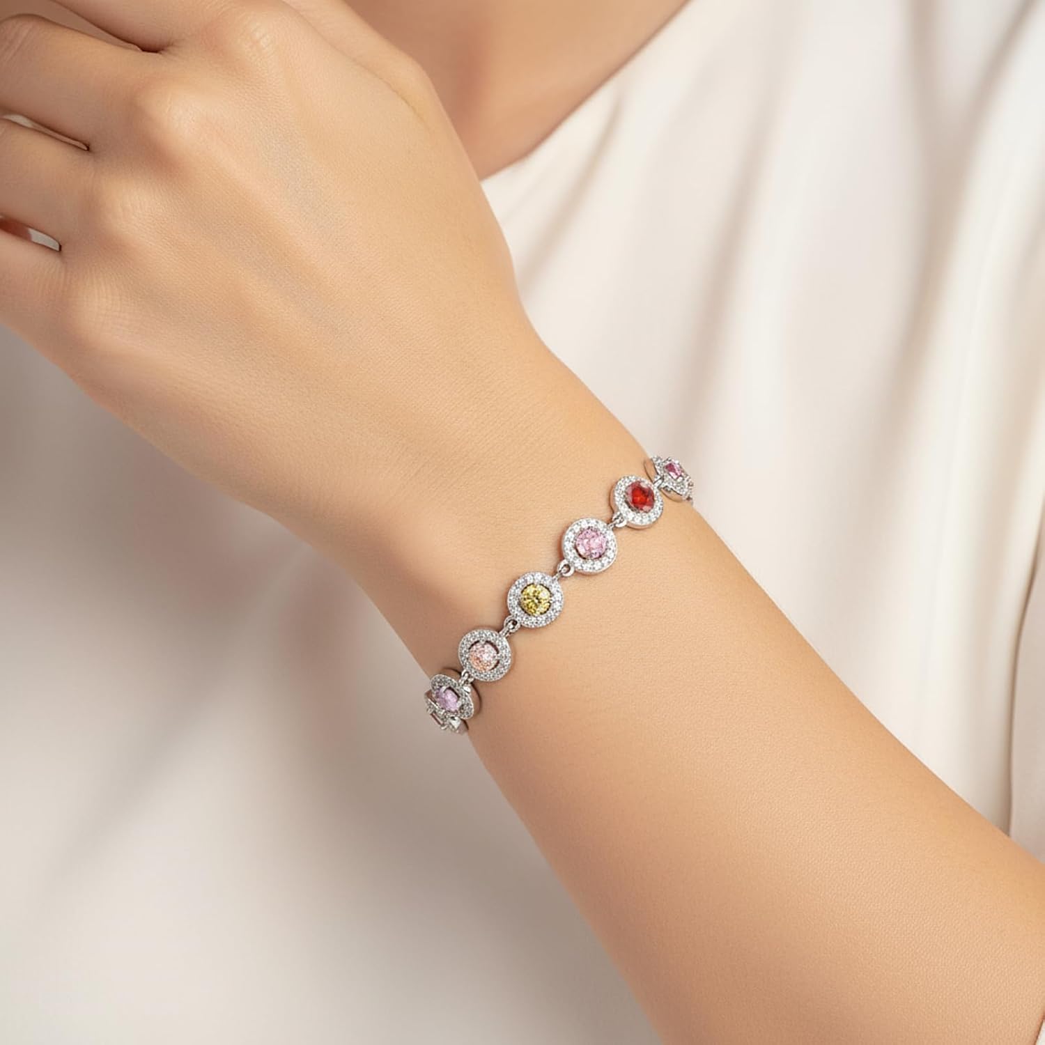 Tennis Bracelets for Women 14K Gold/White Gold Plated 5mm Round Heart Shape Cubic Zirconia Bracelets Trendy Dainty Rhinestone Bracelet Jewelry Gifts for Her Mom Wife - Image 2