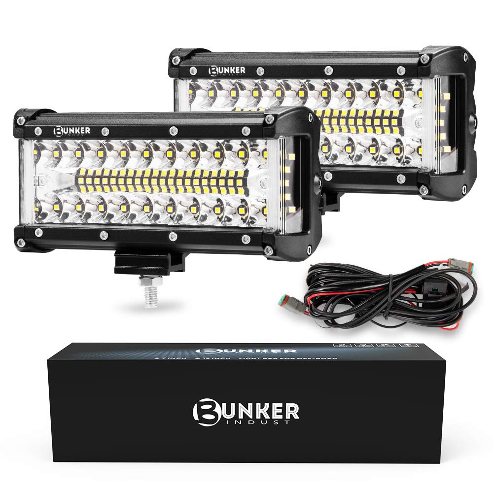 BUNKER INDUST Side Shooter LED Light Pods Wiring Harness Kit, 2 Pcs 7" Spot Flood LED Light Bar 80W Work Light Waterproof Cube Lights Off-Road Driving Bumper Light for ATV UTV Truck Boat Tractor
