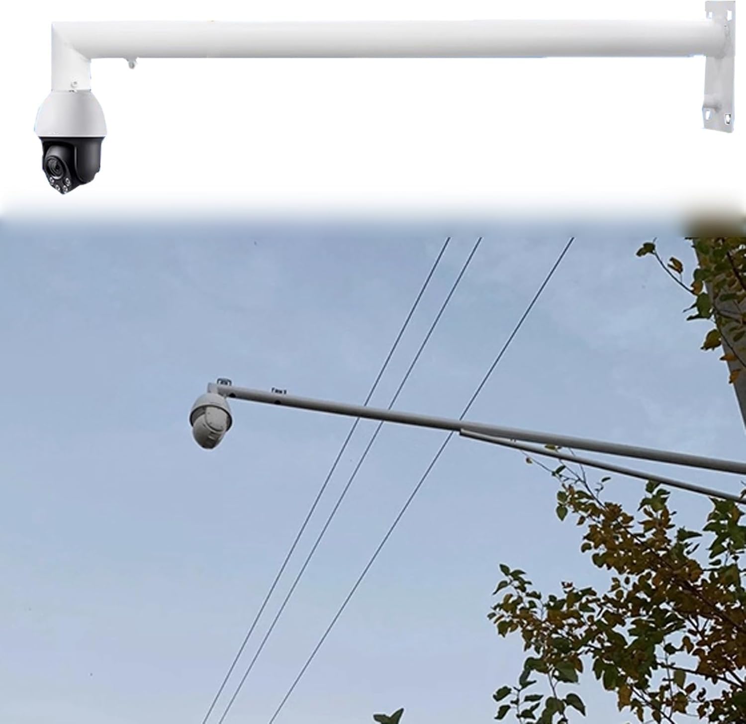 Palo di sorveglianza angolare per Esterni, palo Regolabile per Telecamera di Sicurezza a Parete con Staffa ad Anello (Bianco - Sfera Singola, 1,0 m (3,28 Piedi))