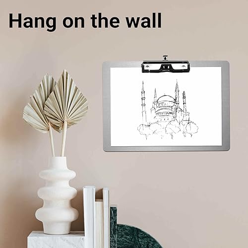 Miniatura 7 de Portapapeles de metal con soporte para bolígrafo, tamaño cartaA4 (8.5 x 11), portapapeles horizontales de acero inoxidable 304, tableros de clip de