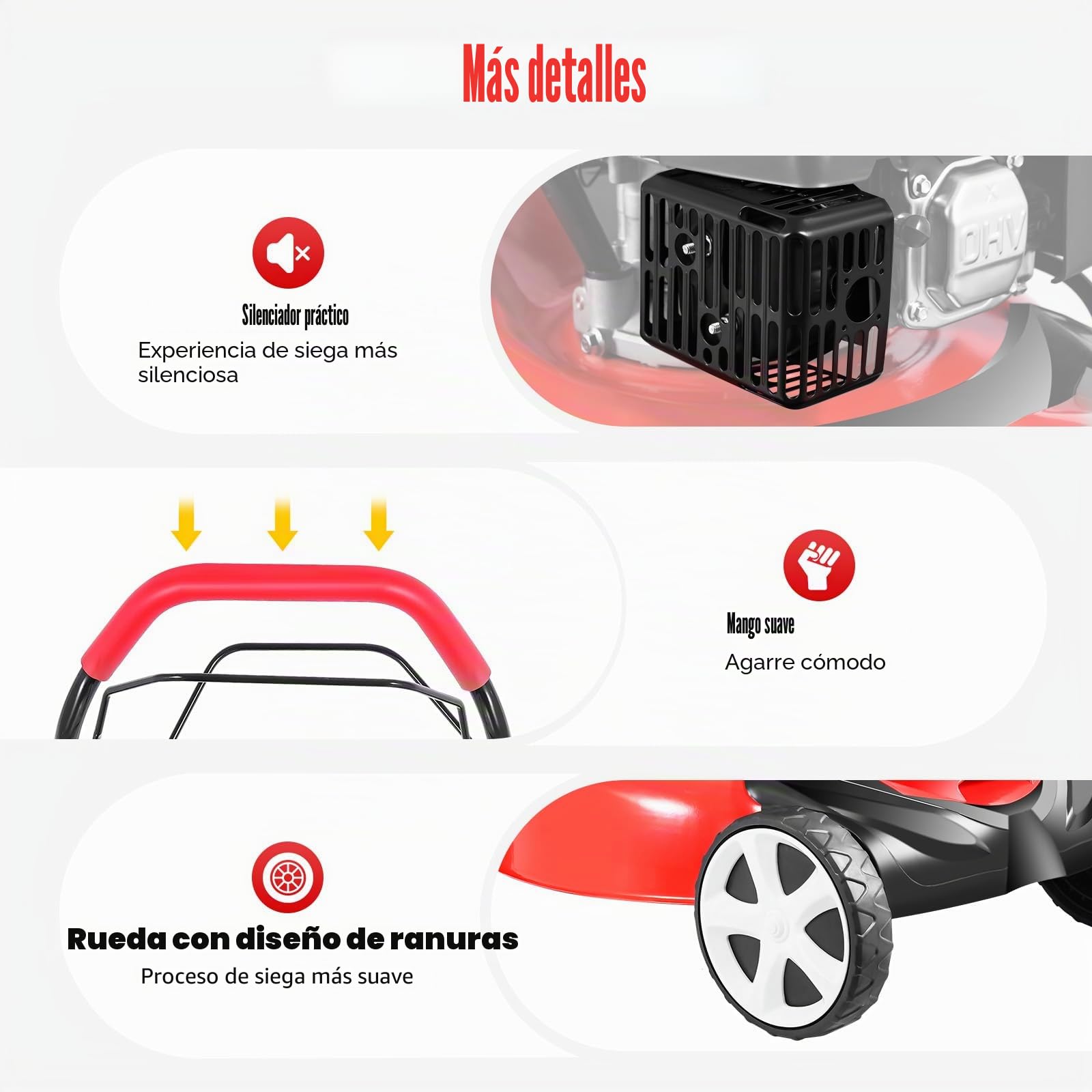 Cortacésped, Mower, cortacésped de gasolina, ajuste de altura de nivel 8, motor de gasolina de 140 cc de cuatro tiempos, 2800 rpm, ancho de corte puede ser de 51 cm