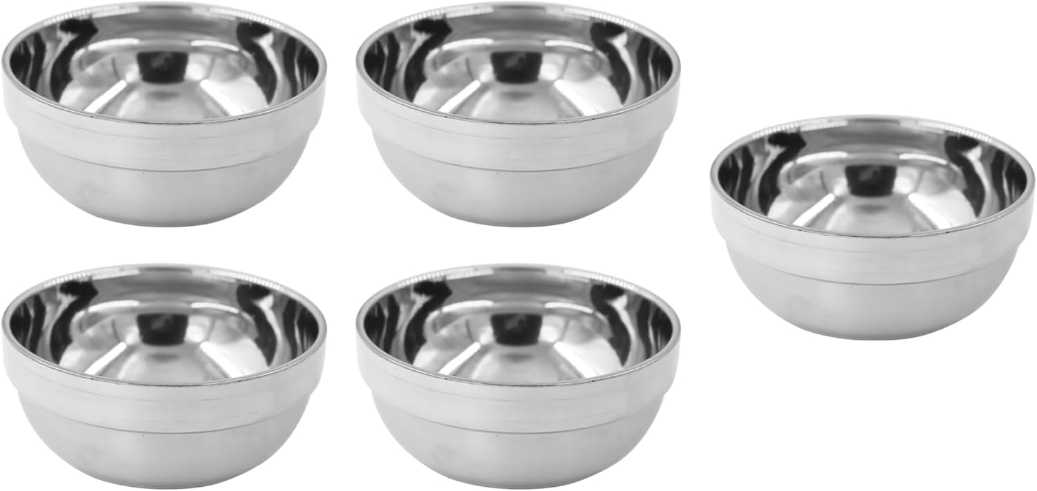 Double-walled Insulated Bowls, 304 Stainless Steel Snacks Bowls,Lightweight Metal Mixing Toddler Bowls,Deep Round Metal Serving Dinner Bowls,Metal Prep Bowls for Dinner 5PCS, 20cm/7.87''