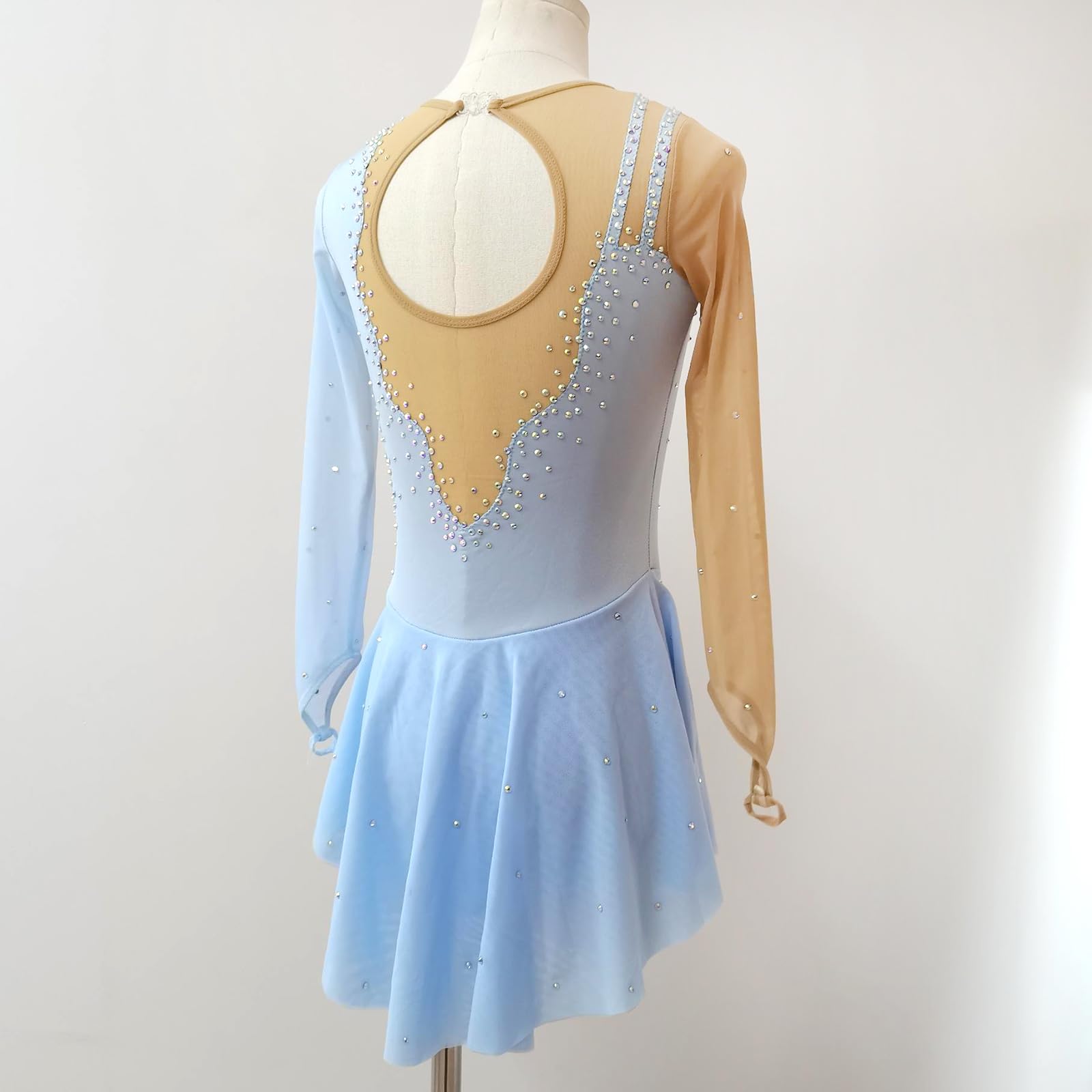 LIUHUO Eiskunstlaufkleid blau für Mädchen Langarm Kinder und Erwachsene Wettkampfleistung