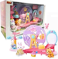 Casinha Feliz Parque de Diversões, Conjunto com Roda-Gigante, Escorregador e Carrossel, Brinquedo Infantil