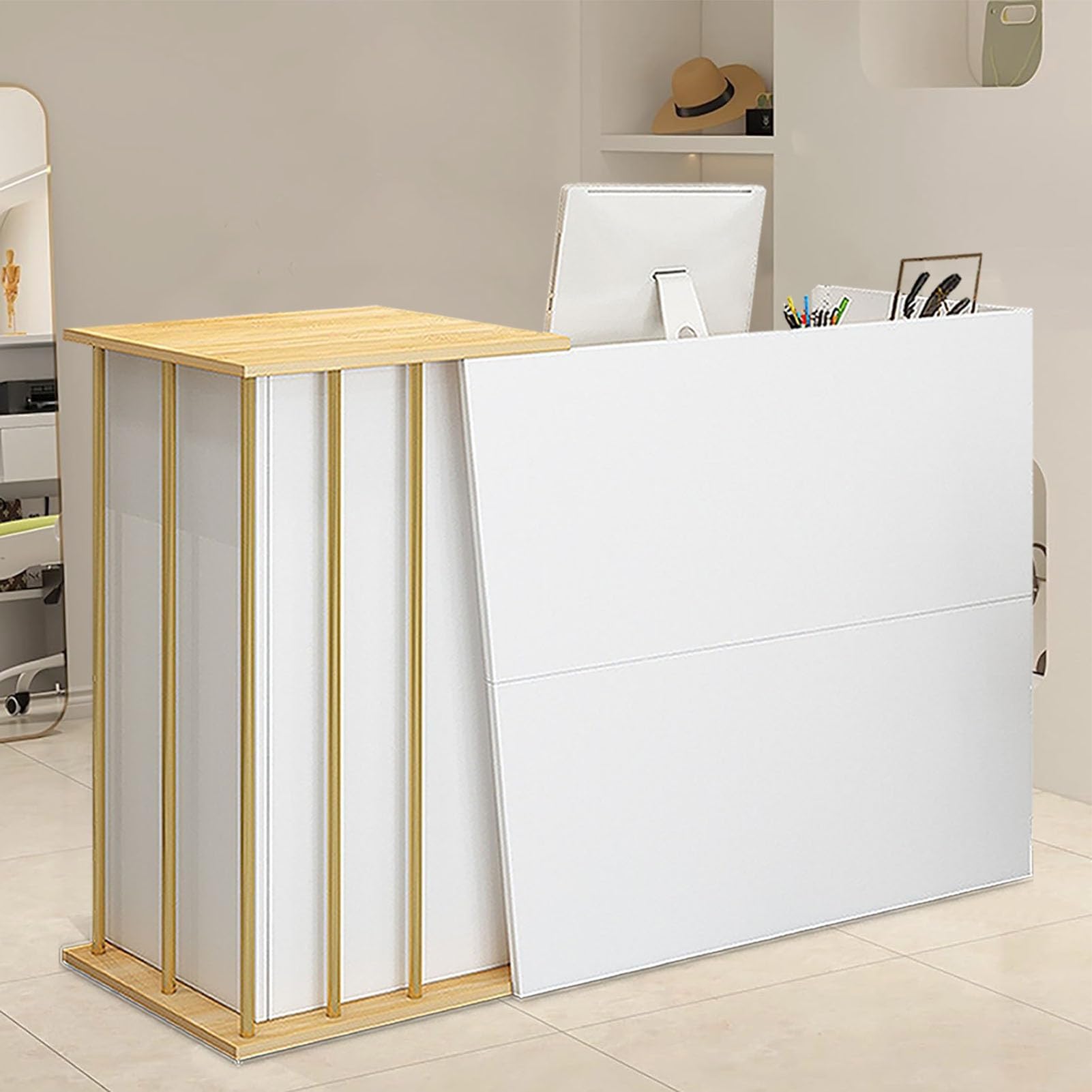 Reception Estetica con Cassetti, Banco Vendita Per Negozio E Ufficio, Bancone Reception con Spazio Di Archiviazione E Cassetto Per Cassa(C,120cm)