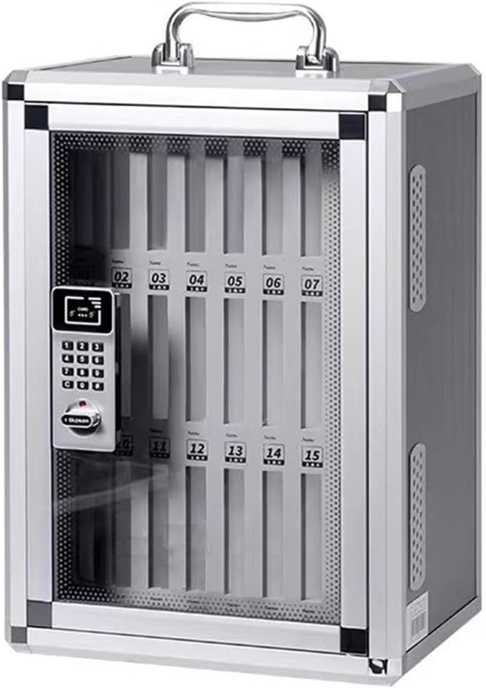 JKGHK 24-72 Slots Cell Phone Locker with Handle, Metal Phone Storage Cabinet with Combination Lock, Wall-Mounted Cell Phone Storage Cabinet for School, Office, Exam(24-bit)