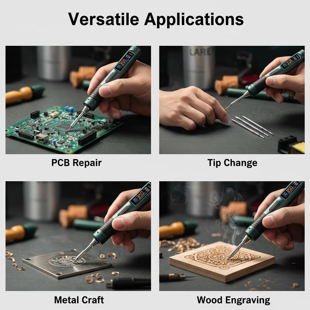 T90B Intelligent Electric Soldering Iron Portable Constant Temp 140W with 245Type 3 Type Tip USB Type-C C2C Cable TH30 Holder Home Maintenance
