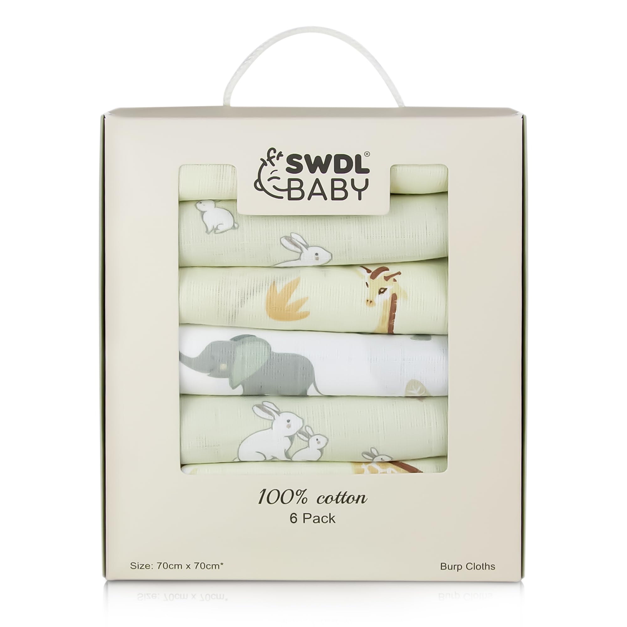 Large Baby Muslin Cloths - 100% Cotton Muslin Squares (Pack of 6, 70 x 70 cm), Safari Edition Baby Muslins, 70cm x 70cm