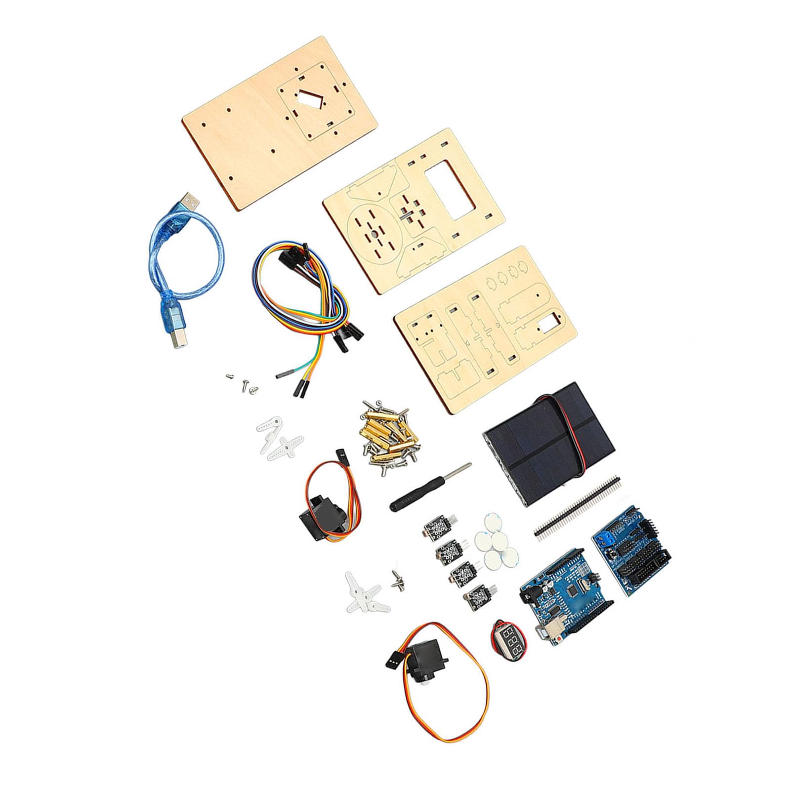 SEAFRONT Kit Electrónico de Seguimiento Solar ABS y Madera Maciza Stem Juego de Experimentos Científicos de Aprendizaje con 2 Servos 4 Sensores de Luz para Niños Adolescentes Asamblea en Casa y