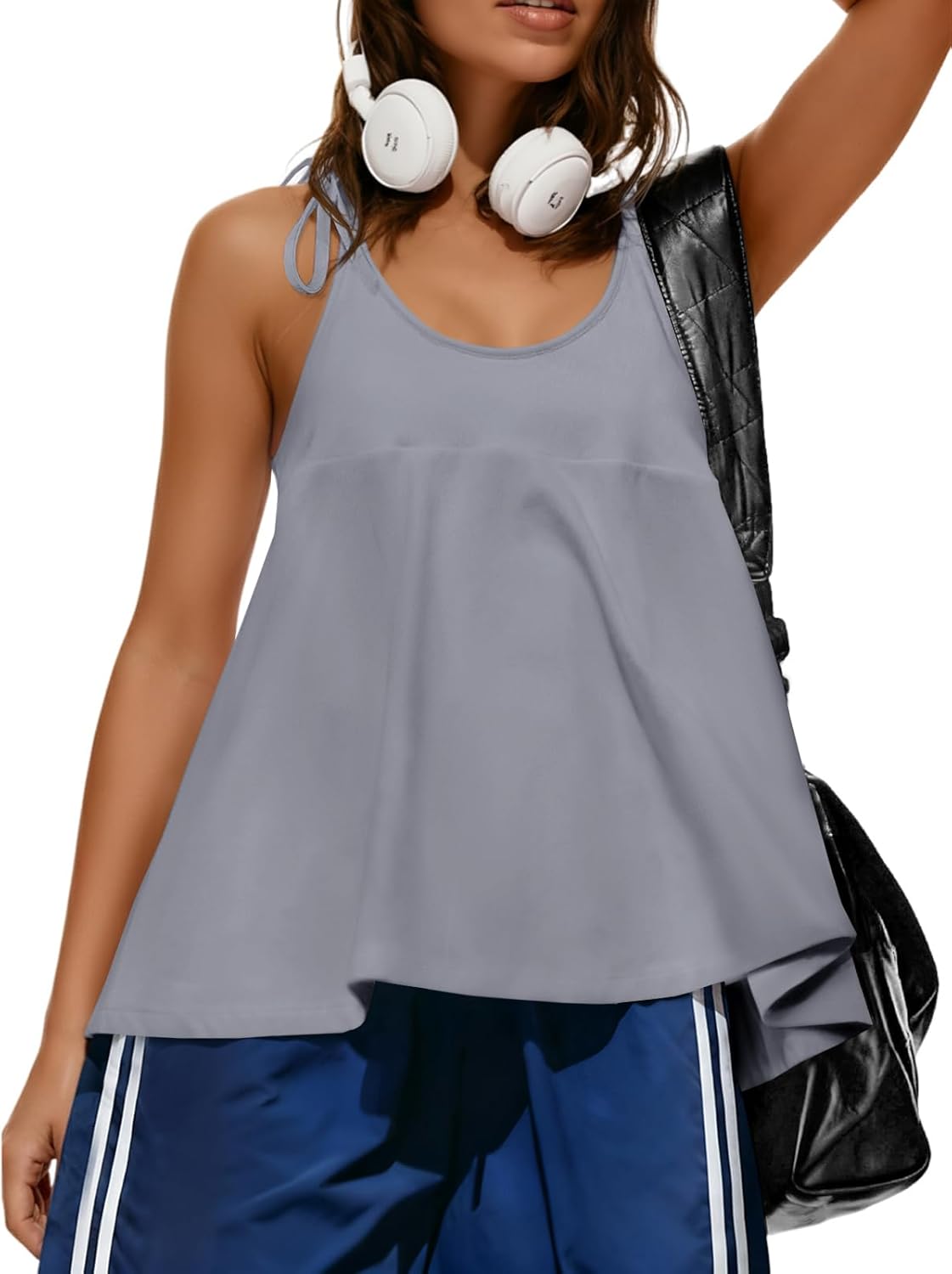 Fisoew Womens Workout Tank Tops Sleeveless Scoop Neck Racerback Loose Summer Active Running Gym Babydoll Shirts