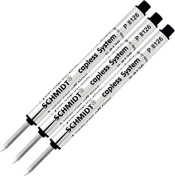 Schmidt Short P8126 Capless Rollerball Refill - Black - 3 Pack