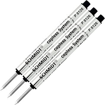 Schmidt Short P8126 Capless Rollerball Refill - Black - 3 Pack