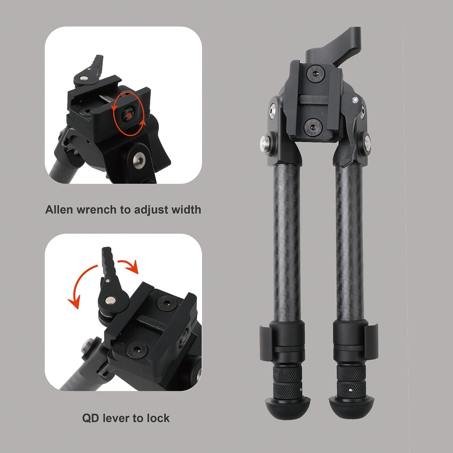 Bipod, Carbon Fiber Tactical Rifle Bipod with Adjustable Notched Legs for Shooting and Hunting