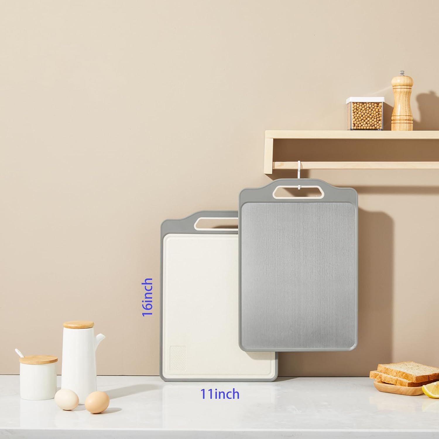 Stainless Steel Cutting Boards For Kitchen,Double Sided Cutting Board With Handle,Stainless Cutting Board And Wheat Straw Chopping Board With Juice Troughe,Kitchen Chopping Board Easy To Clean