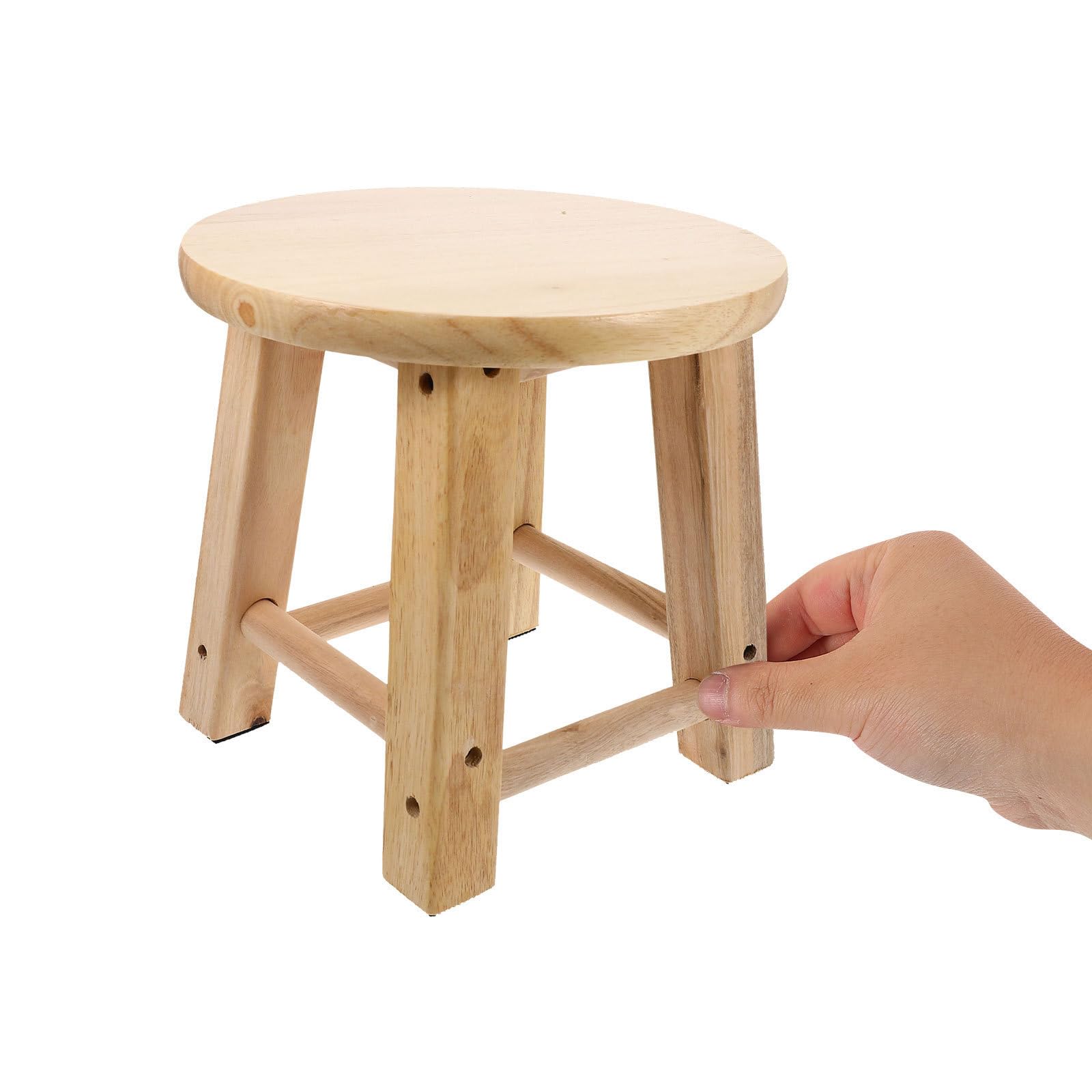 Sgabello Basso in Legno Beige Quattro Gambe Stabile
