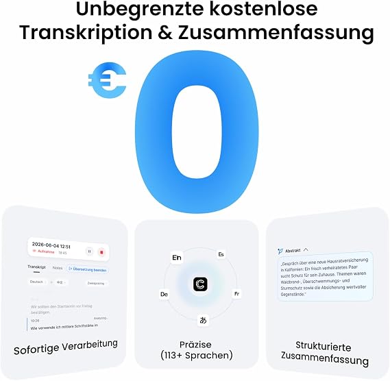 comulytic Note Pro KI Digitales Diktiergerät mit Unbegrenzter Transkription