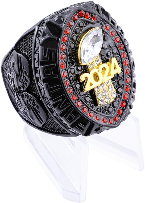2024 Fantasy Football Championship Ring | Heavy FFL Champion Ring | Gold Silver Tone Plated Award Trophy for Fantasy Football League Winner