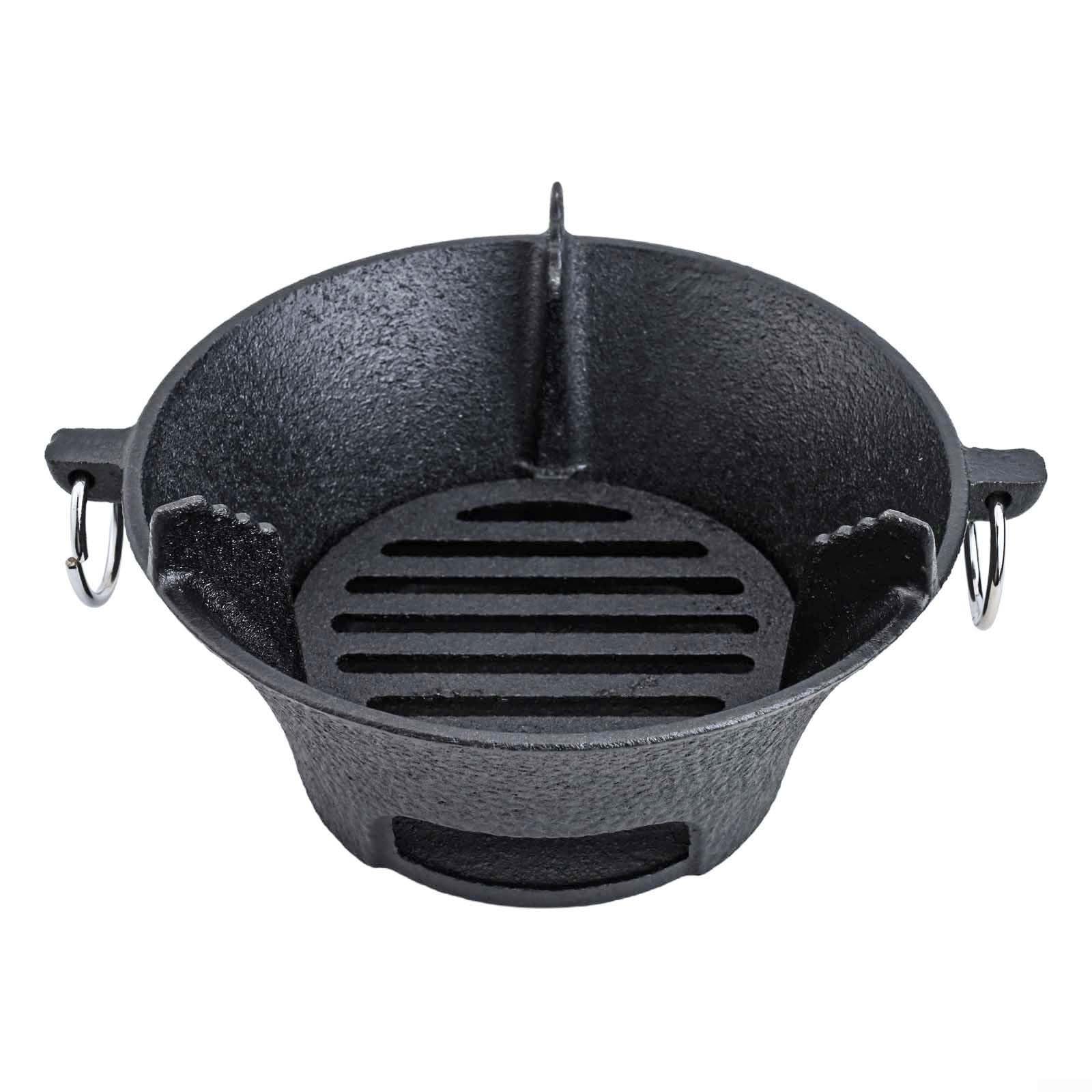 Estufa de carbón de hierro fundido, parrilla coreana portátil para barbacoa y horno japonés con base gruesa para calentamiento uniforme, cocina compacta para acampar al aire libre, negro (19,5 cm)