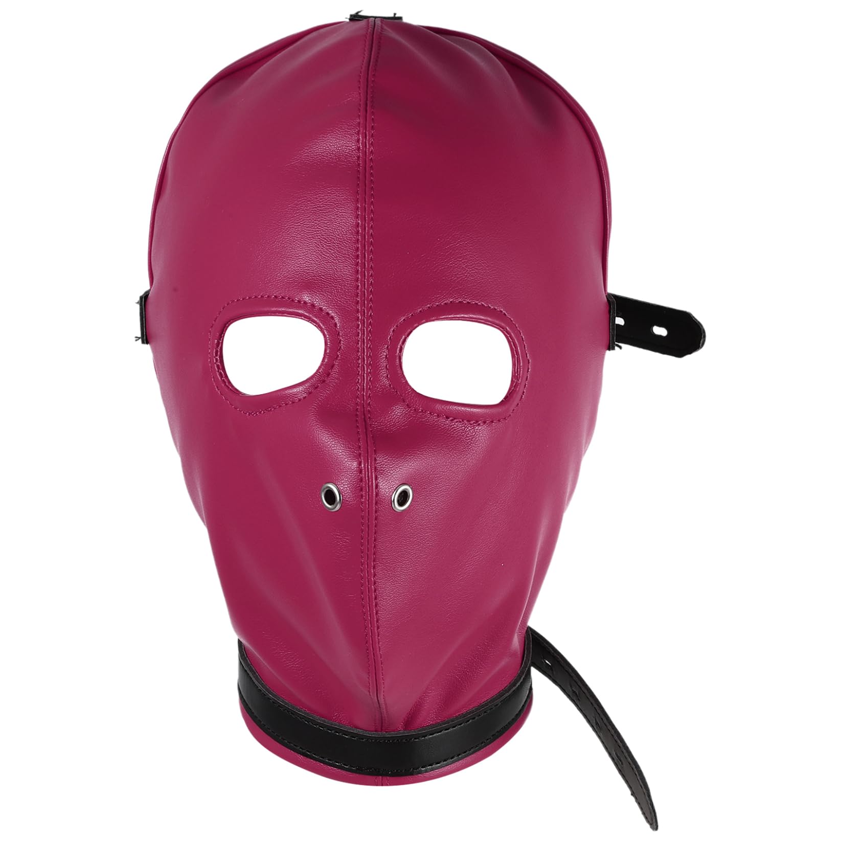 TTAO Leather Full Face Mask Gothic Prom Two Holes Head Cover Adjustable Hollow Out Head Hood For Club Purple Red B One Size