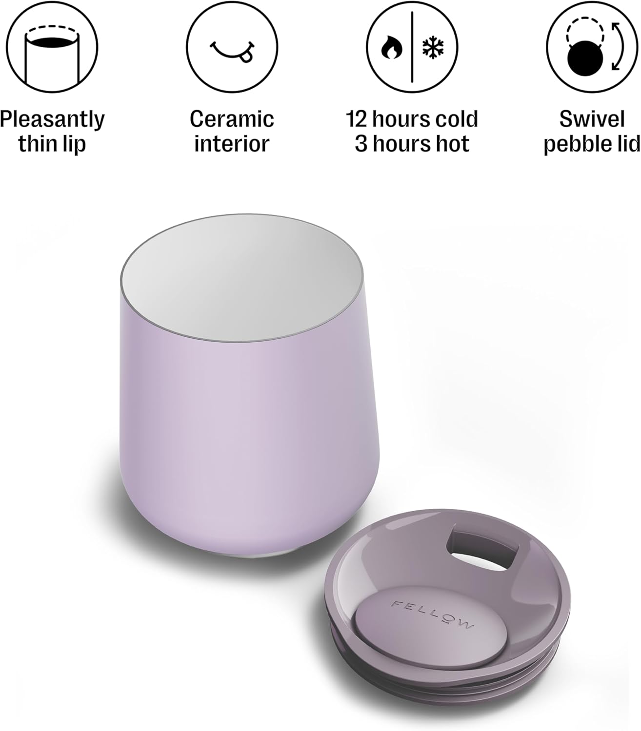 Fellow Ruby Wine Tumbler Set of 2 - Insulated Stainless Steel Wine and Cocktail Tumblers with Ceramic Interior and Swivel Pebble Lid - 12 oz, Peri Twinkle - Image 4