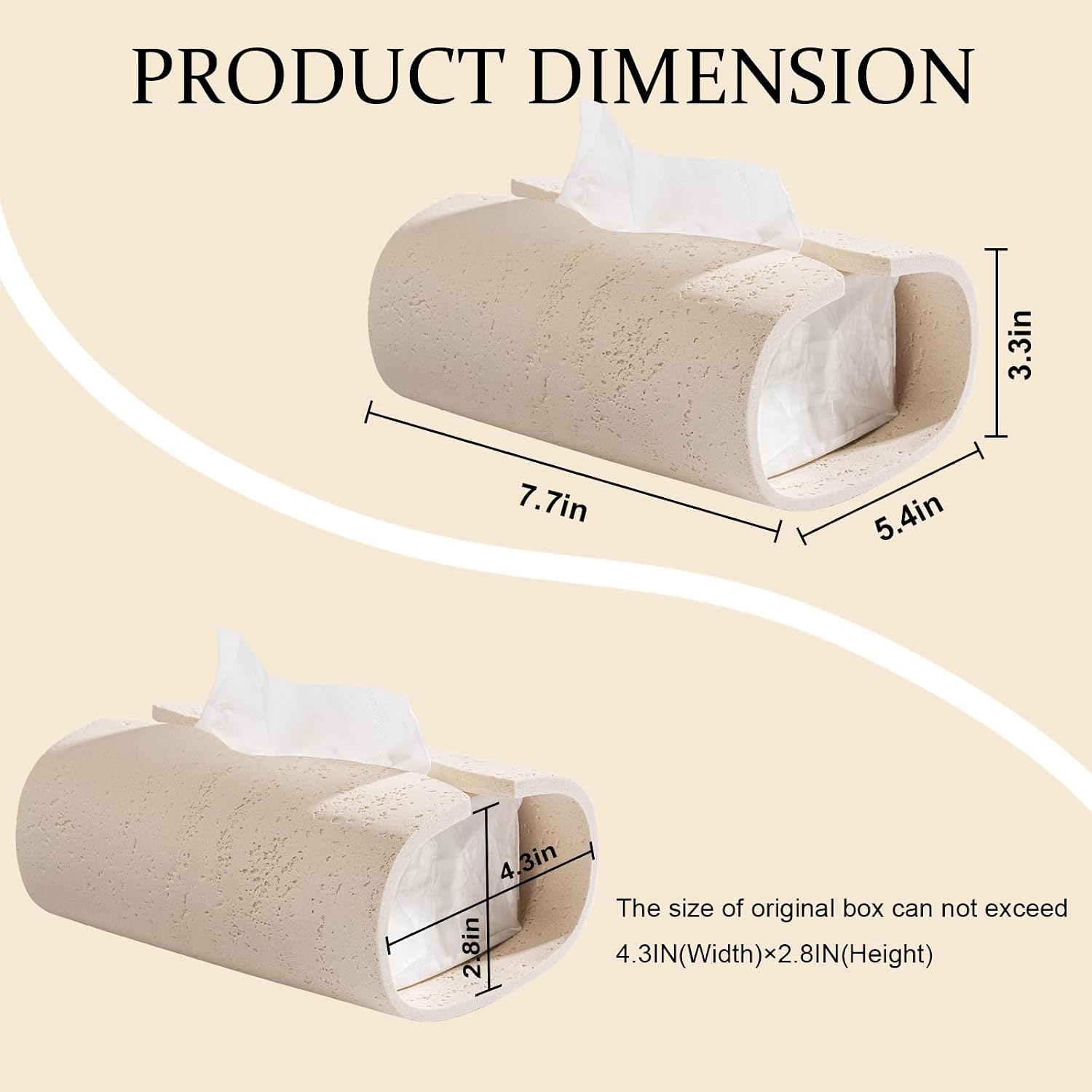 Travertine Stone Look Small Tissue Box Cover Rectangular Tissue Holder for Mini Facial Tissues Resin Decorative Paper Towel Dispenser for Bathroom Kitchen Office(Fits Tissue Boxes Up to 2.5" Tall)
