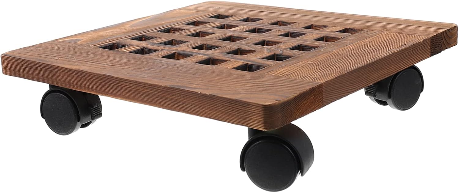 Mipcase Rolling Cart for Potted Plants Mobile Flowerpot Holder Wheel Brakes Square Tray