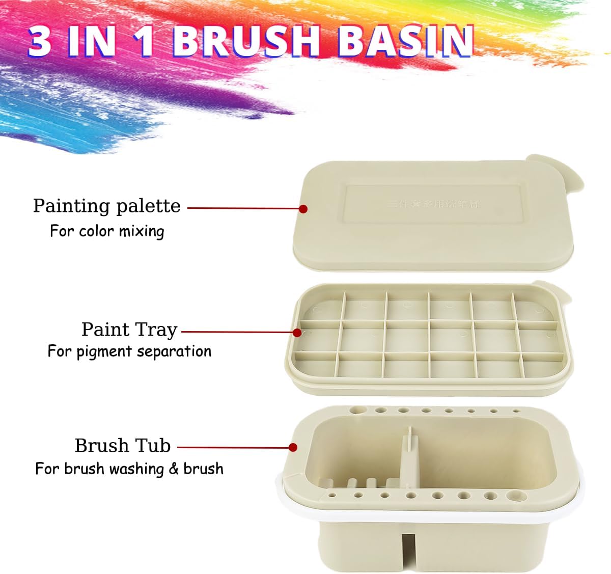 ZLY Paint Brush Cleaner Palett Basin with 10 PCS Paint Brushes,Paints Brush Holder and Organizers with Palette for Acrylic, for Watercolor and Water Based Paints (Gery)