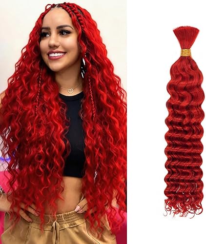 Deep Wave Human Braiding Hair for Boho Braids - 14 Inch 40G 1 Bundle/Pack Red, 1