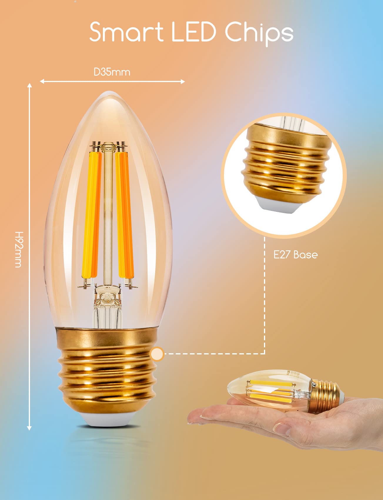 Aigostar Ampoule Connectée Alexa E27 4.5W Edison Ampoules Vintage WiFi C35 Ampoule Intelligent Retro, Compatible avec Alexa et Google Home, Dimmable 2700K-6500K, ambre 4 PCS