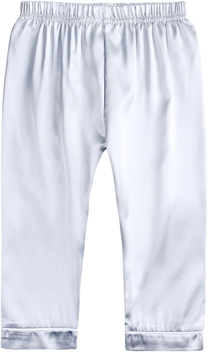 Kids Satin 𝐏a𝐣ama Set for Girls Boys Long Sleeve 𝐒ilk 𝐏ajamas + Elastic Waist Wide Leg Pants Matching 𝐏a𝐣ama Set