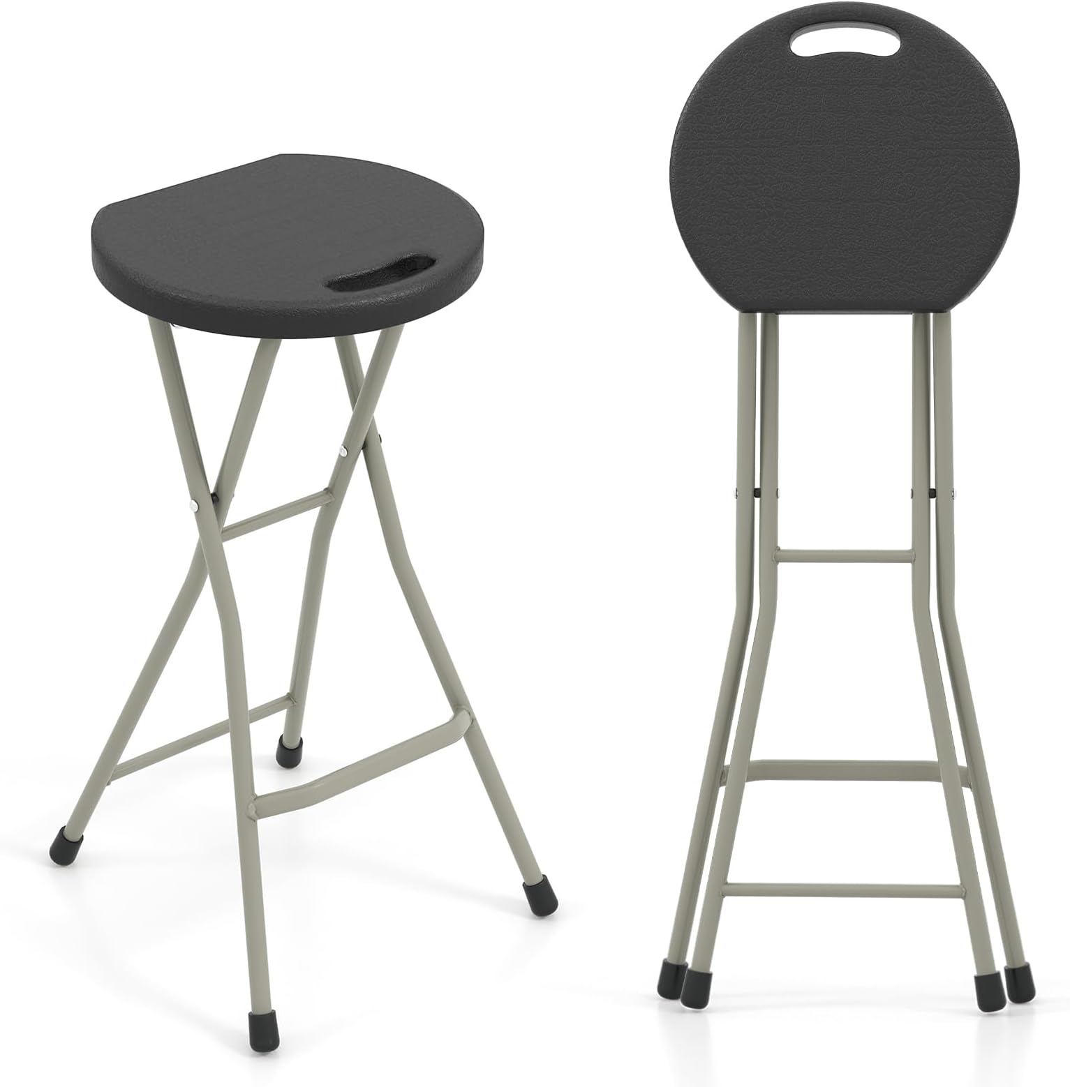 GYMAX Folding Stool, 28in Portable Collapsible Bar Stool with Handle & Steel Frame, 330lbs Sturdy Foldable Lightweight Metal Chair for Outdoor/Indoor Kitchen Home Bar, Assembly Free (Set of 2, 28inch)