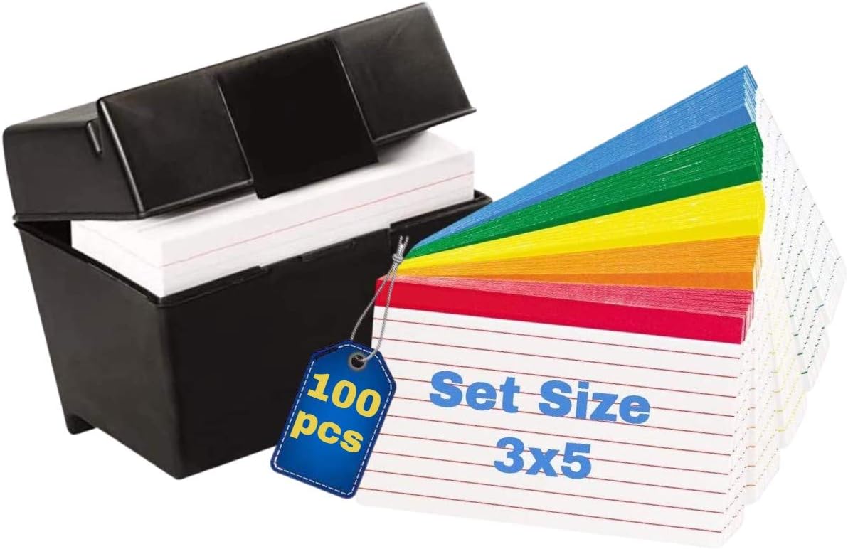 1InTheOffice Index Card Holder 3x5, & 100 pcs Index Cards