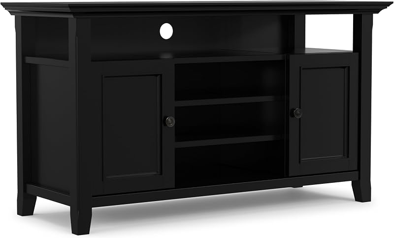 SIMPLIHOME Amherst 54" Wide Solid Wood TV Stand in Black