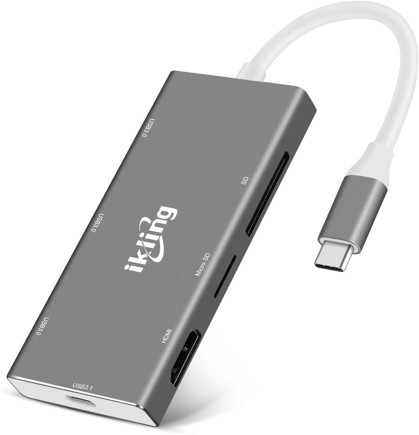 USB C Hub Aluminum Adapter - ikling USB C Multiport Adapter with Type C Power Delivery, HDMI Output, SD/TFCard Reader, 3 USB 3.0 Ports for 2016/2017 MacBook Pro and Windows Type C laptop
