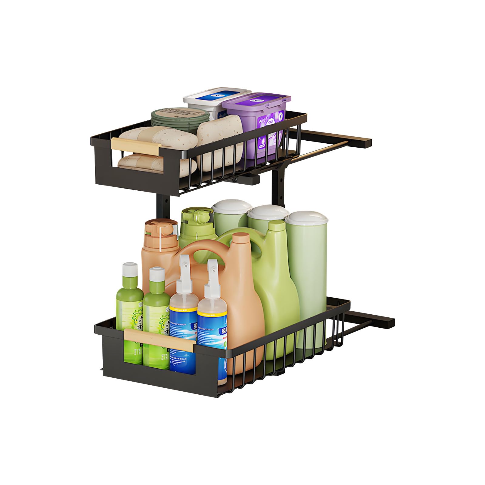 hogtnd Rustproof Metal Under Sink Storage Rack with Sliding Shelves and Sturdy Construction, Suitable for Spacious Organization of Kitchen Cabinets, Planners