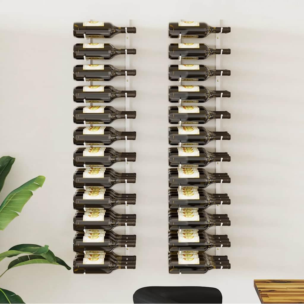 Wand Weinregal für 36 Flaschen 2 Stück Weiß, Eisen Flaschenregal mit Wandmontage für Küche, Bar, Keller und Speisekammer, Lagerung und Aufbewahrung