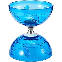 Diabolo Set, Blue Transparent Soft Rubber, Large 5.9 x 5.1 in / 15 x 13 cm Chinese Yoyo, Includes Professional Sticks, 32.8 ft / 10 m Spare String, Mesh Bag, Beginner Instructions