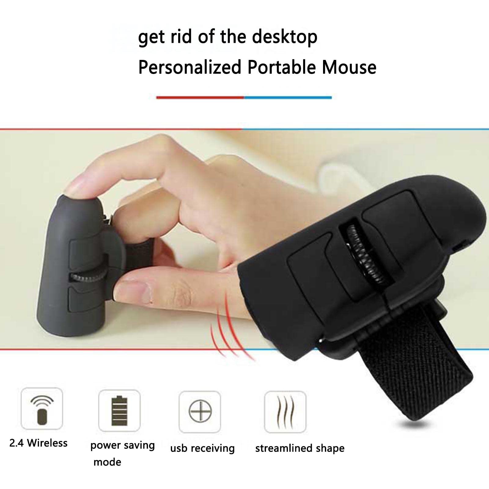 Mysz Mysz bezprzewodowa Mysz komputerowa do laptopa USB Ergonomiczna mysz Urządzenie wskazujące Mysz z palcem serdecznym Optyczna 2.4G Fashion Mini(Blu)