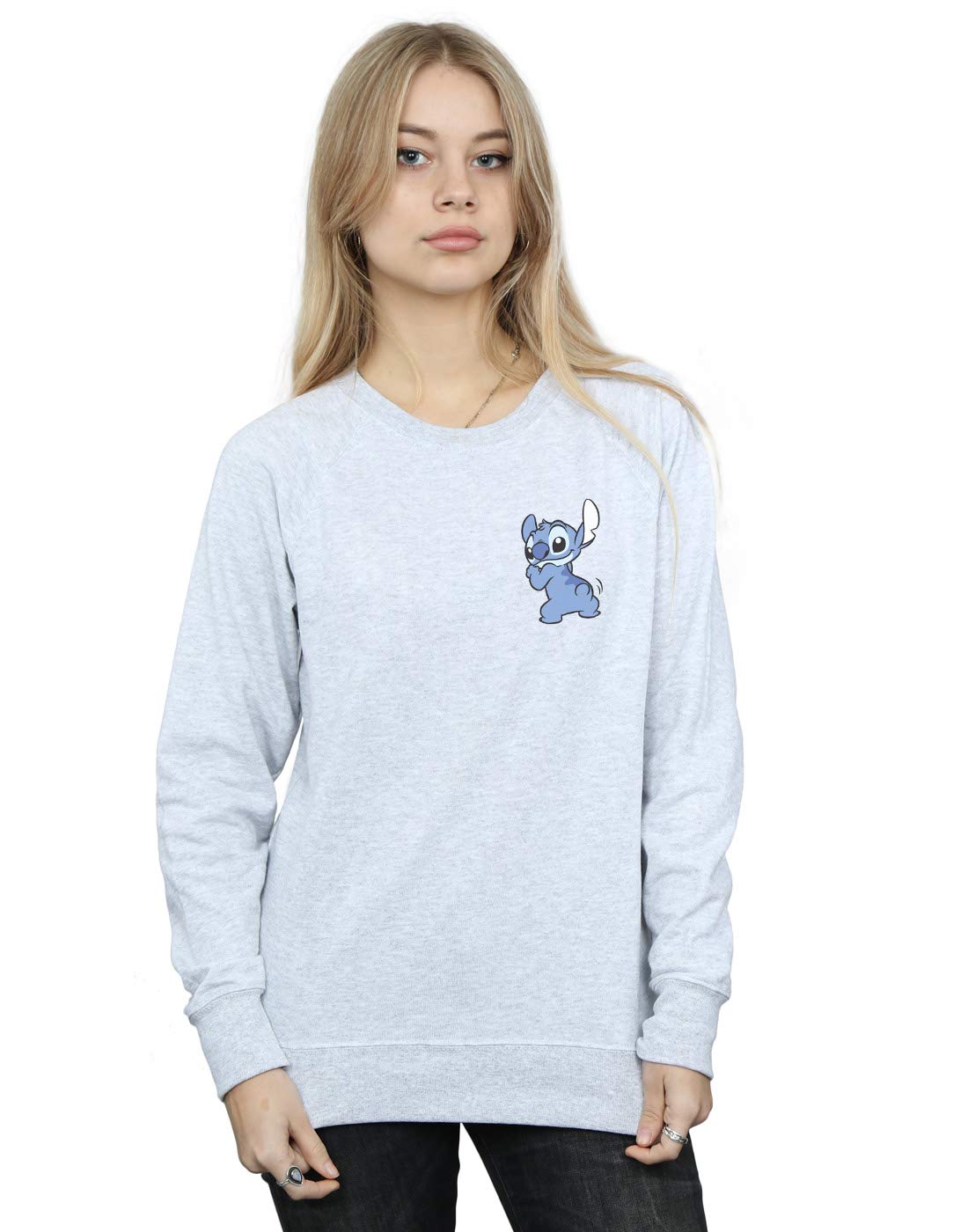 Absolute Cult Women's Sport Grey Disney Lilo And Stitch Stitch Backside Breast Print Sweatshirt Medium