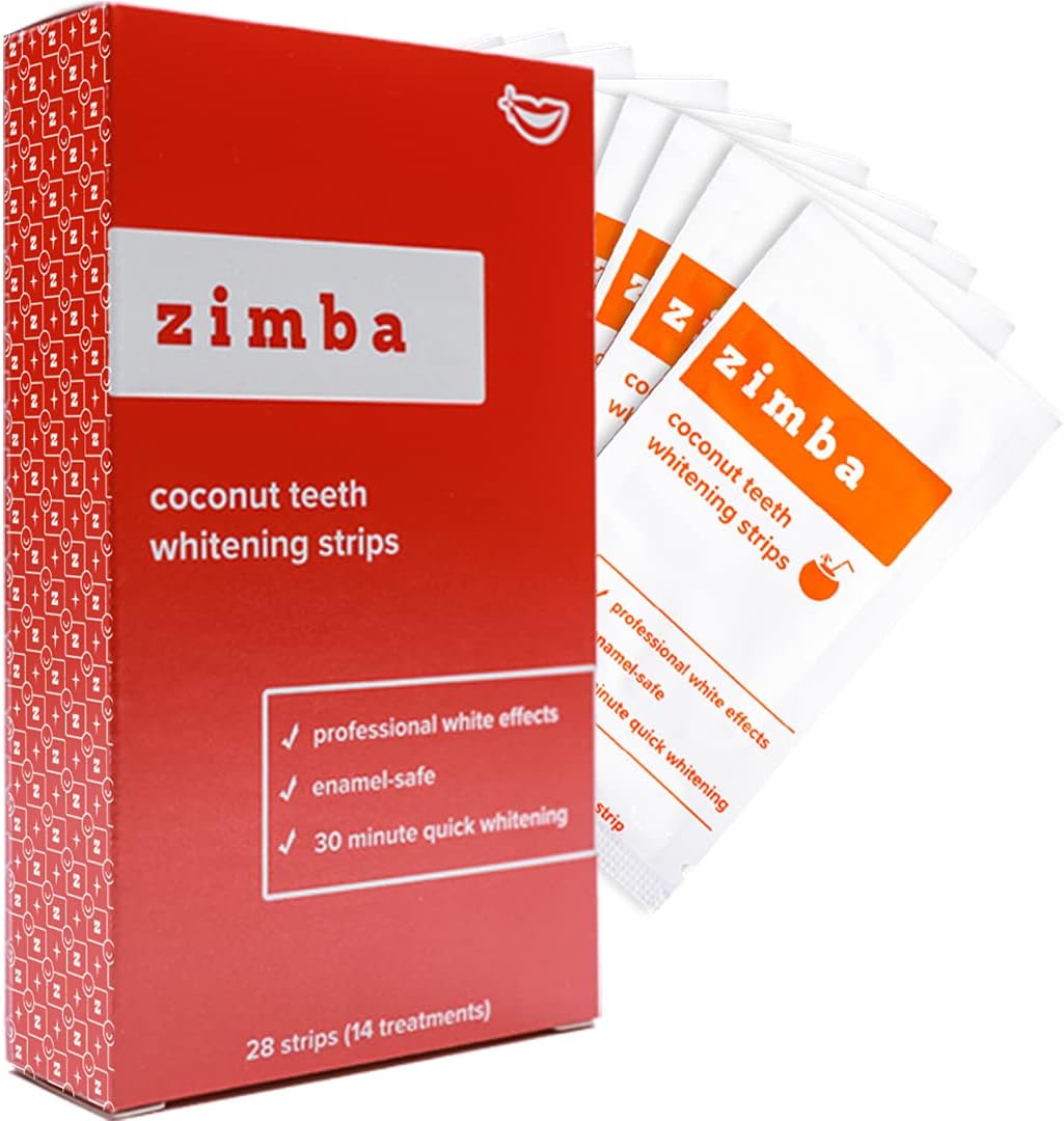Zimba Teeth Whitening Strips, 28 Non-Sensitive White Strips Teeth Whitener for Tooth Whitening, Helps Remove Smoking Coffee Soda Wine Stain, 28 Strips (14 Stain Removal Treatments) (Coconut, 1 Pack) : Beauty & Personal Care