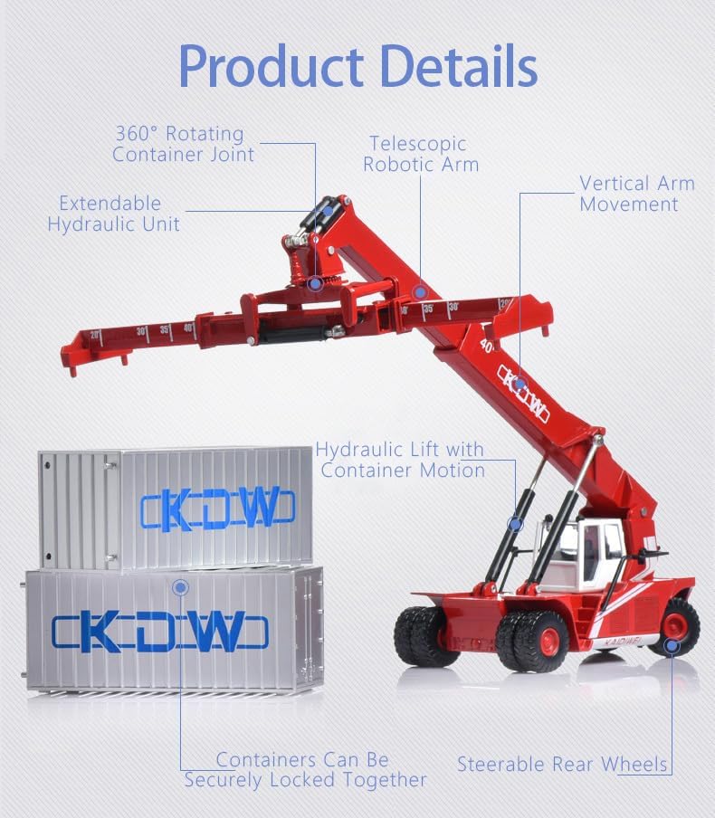 1/50 Container Reach Stacker Model, Miniature Engineering Vehicle Toy, Construction Truck Collection, Realistic Simulation for Collectors