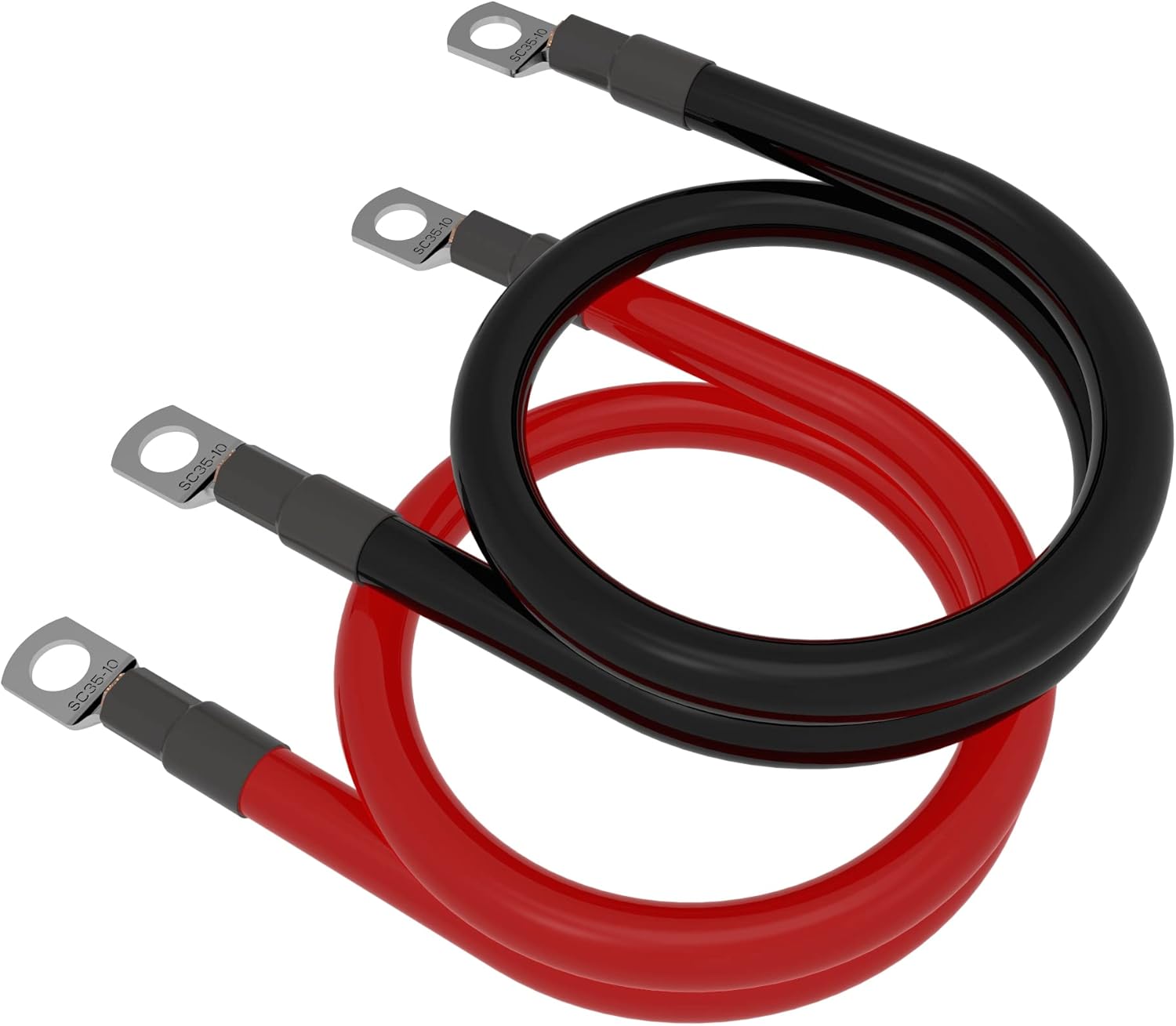 2 AWG Gauge 3FT Battery Power Inverter Cable Set Red + Black Pure Copper Wire with Heavy Duty Tinned Lugs 3/8" Terminals for Automotive, Marine, Car, Truck, Motorcycle, Boat, RV, Solar (2AWG 100cm)