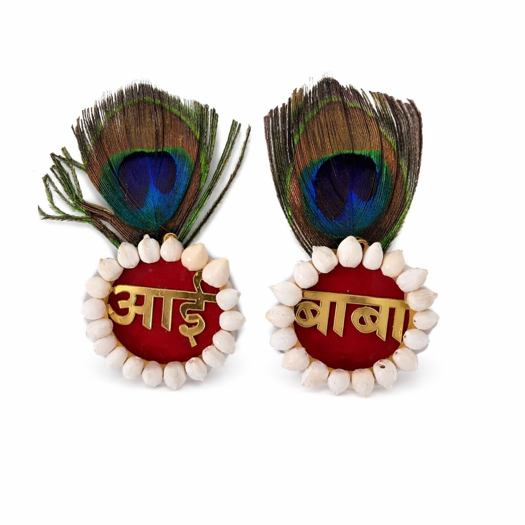 Jewellery Trending Aai Baba Brooch/Baby Shower/Badges with peacock feather and Mogra Buds stud specialfor Baby Shower festive.-image-21