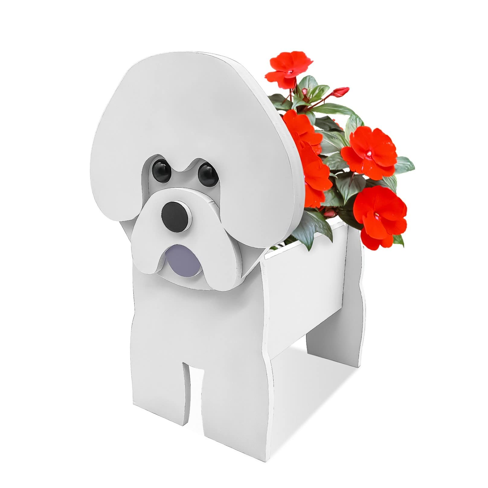 TTiiLoe Cute Dog Planter, Bichon Frise Plant Pots, PVC Herb Garden Flower Pots, Dog Cartoon Shaped Plant Container Holder, Gifts for Pet Lovers, 43x25cm/16.92x9.84in