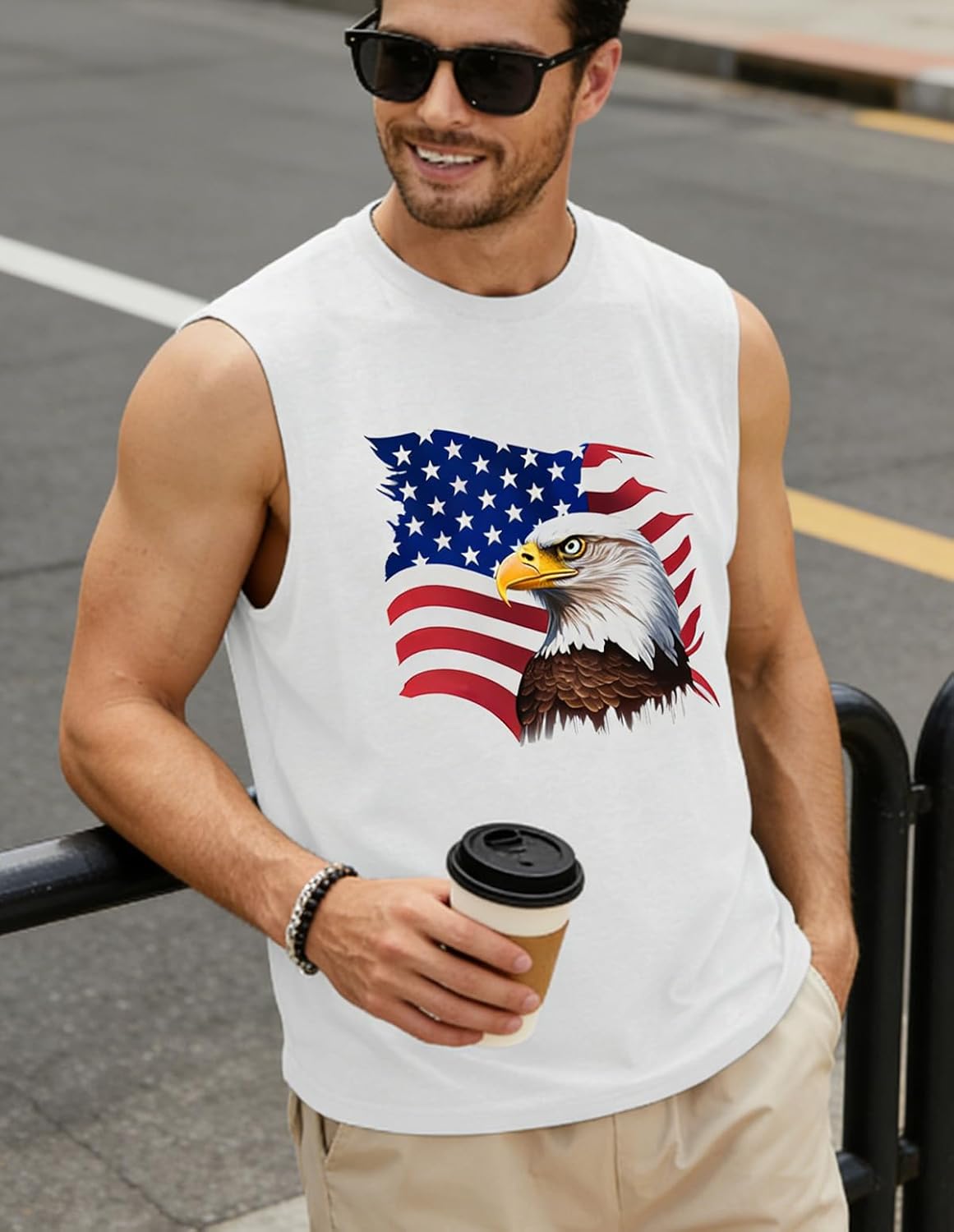 Men's Tank Tops Summer Vacation Sleeveless Shirts Hawaiian Palm Tree Tank Patriotic Graphic Muscle Gym Tops - Image 2